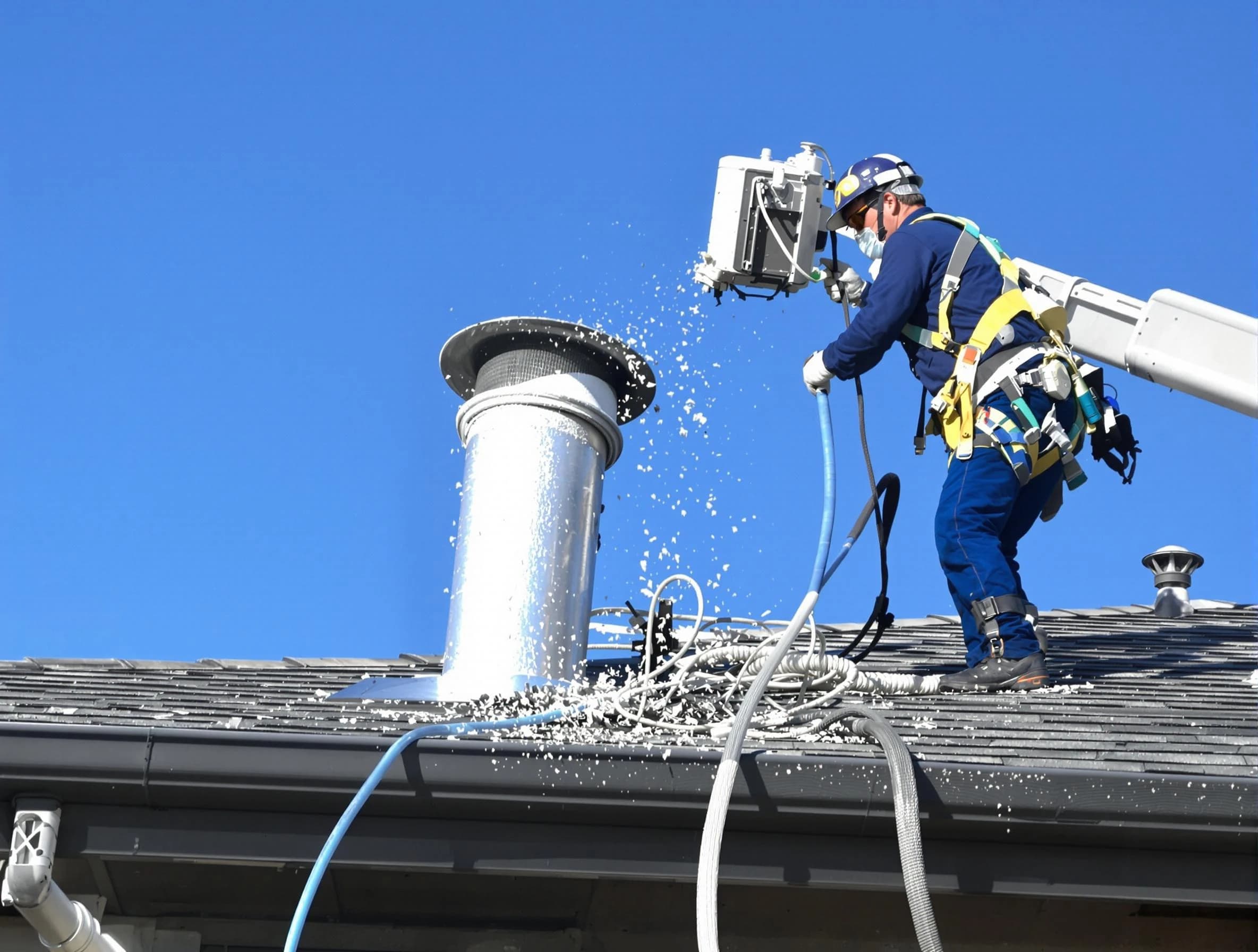 Munhall Dryer Vent Cleaning certified technician safely cleaning a roof-mounted dryer vent in Munhall