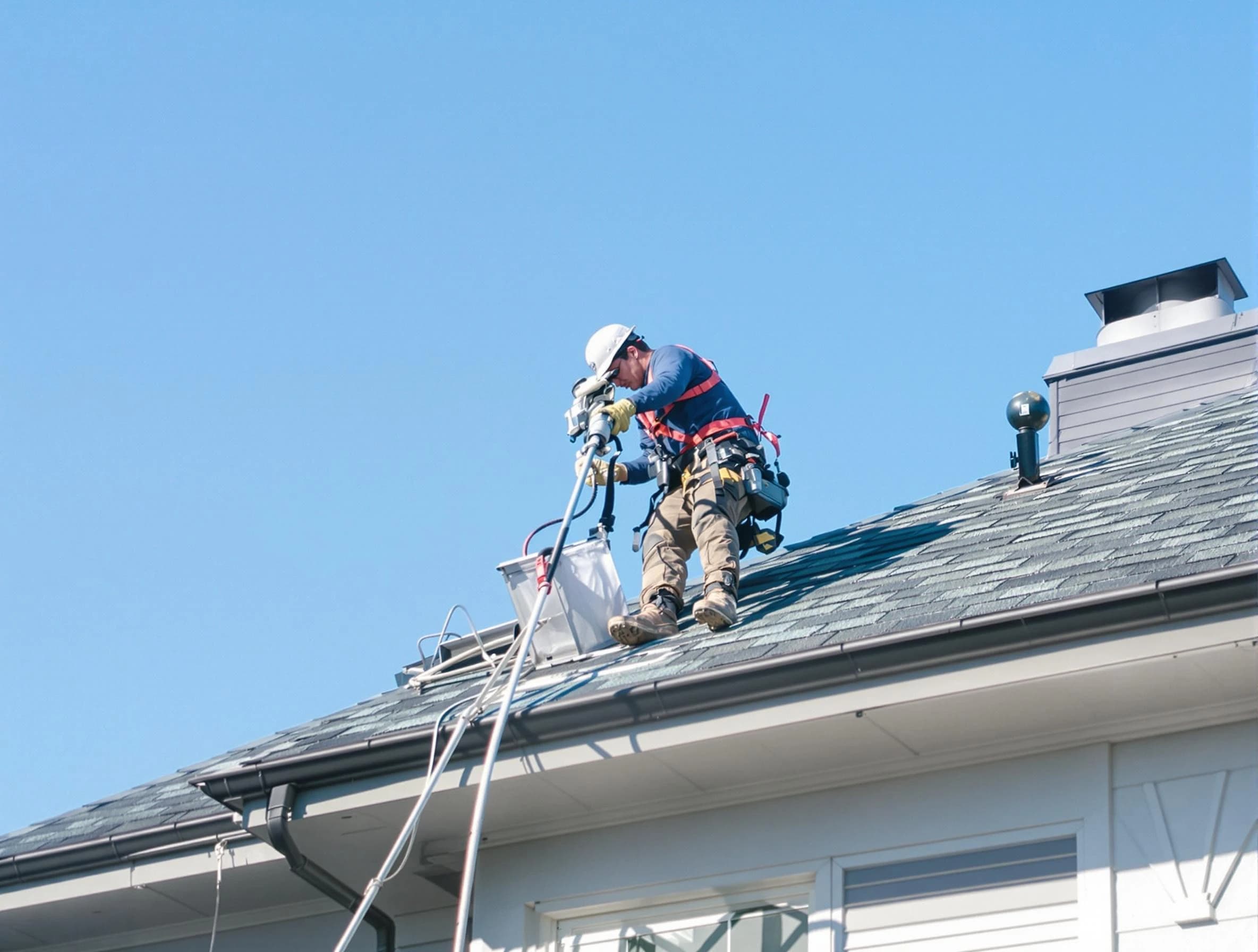 Munhall Dryer Vent Cleaning certified technician cleaning a roof-mounted dryer vent system in Munhall