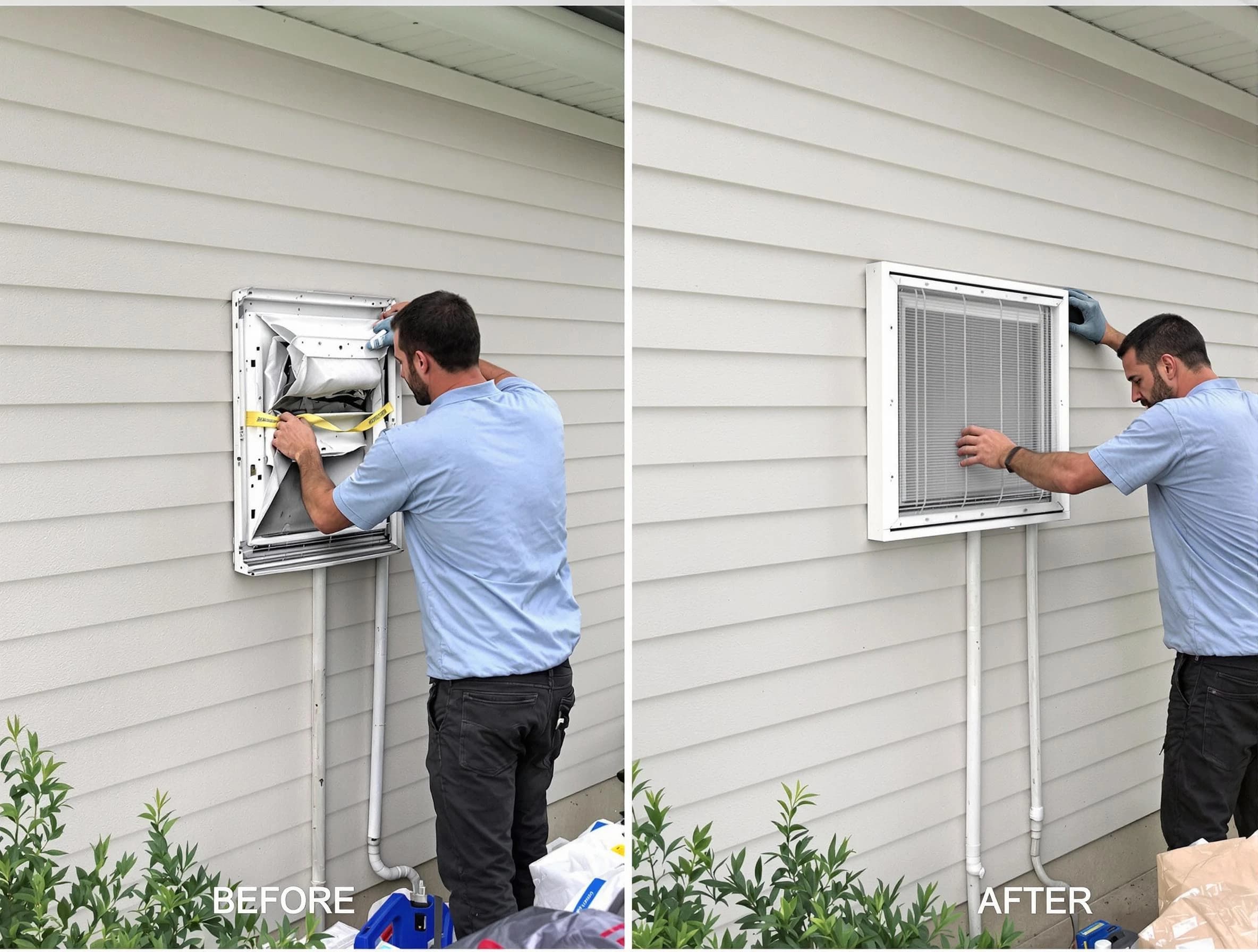 Munhall Dryer Vent Cleaning technician installing high-quality dryer vent cover at a residential property in Munhall