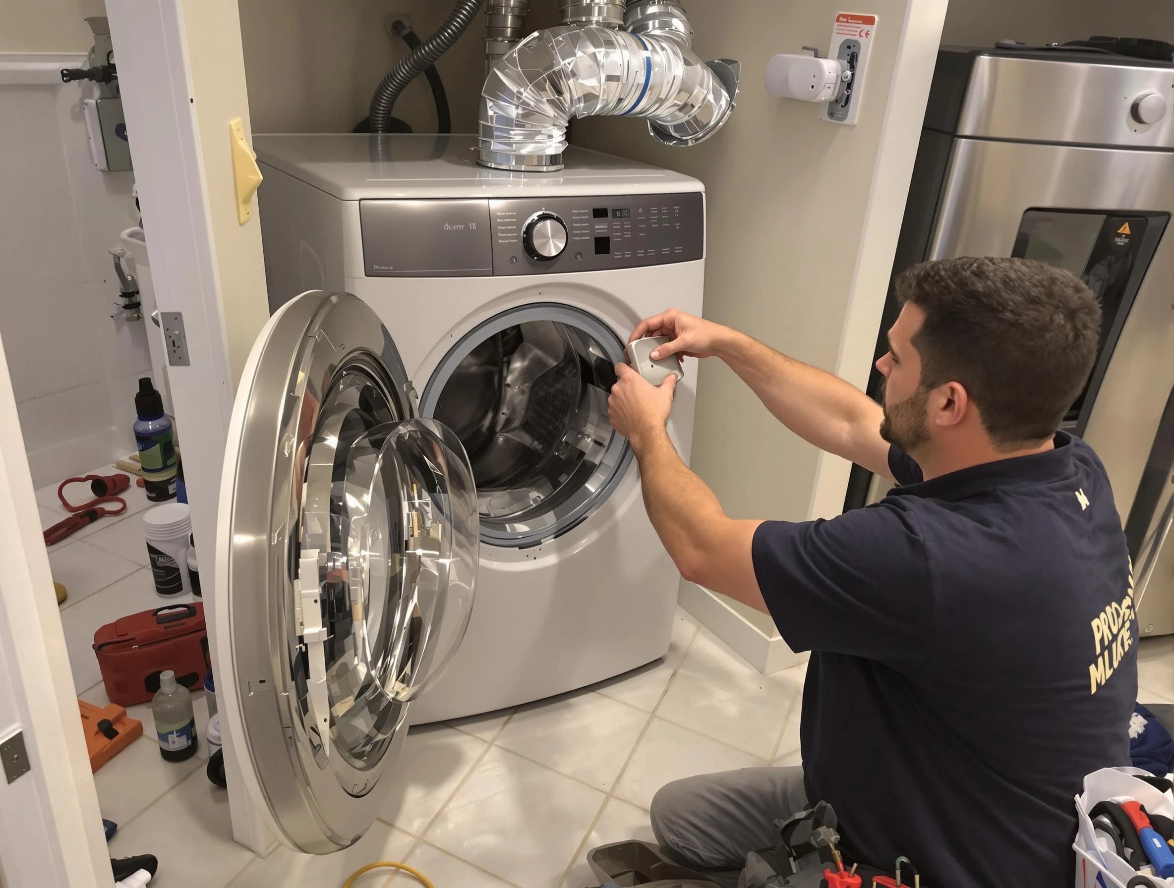 Munhall Dryer Vent Cleaning technician performing precise dryer vent hose installation in Munhall