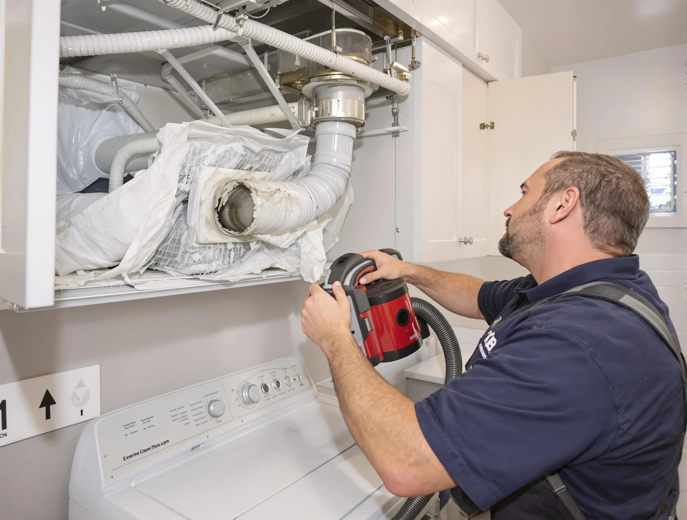 Munhall Dryer Vent Cleaning technician performing professional exhaust vent cleaning at a residential property in Munhall